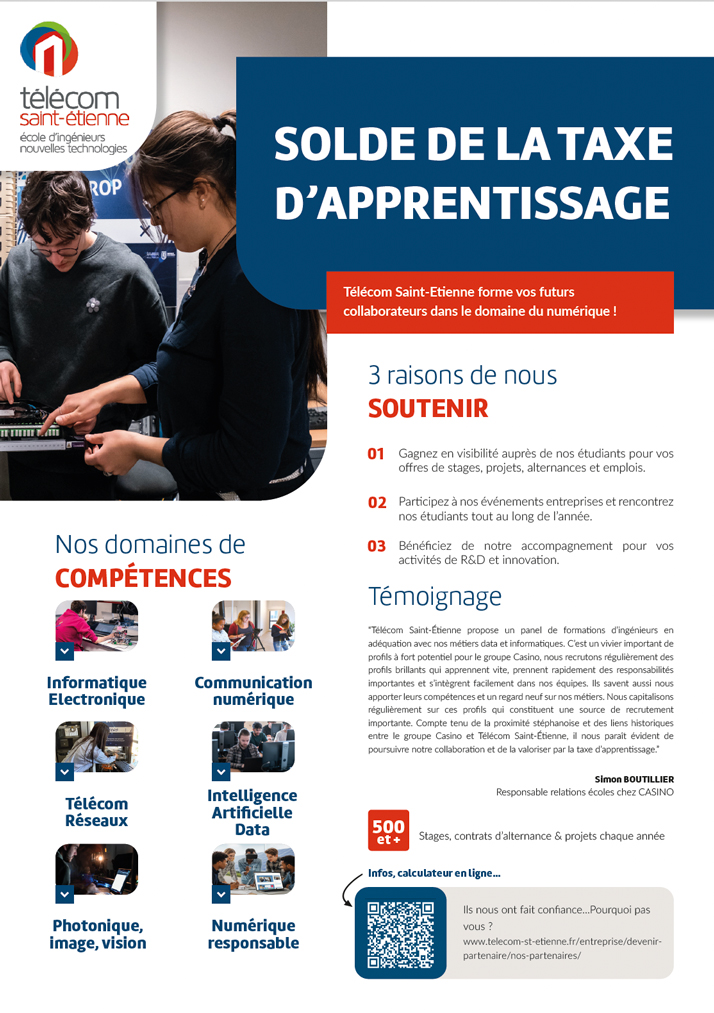 Soutenez en versant la taxe d'apprentissage à Telecom Saint Etienne